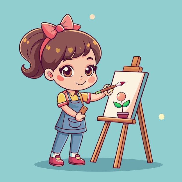 Vettore ragazza adorabile con la pittura floreale cartoon vector art