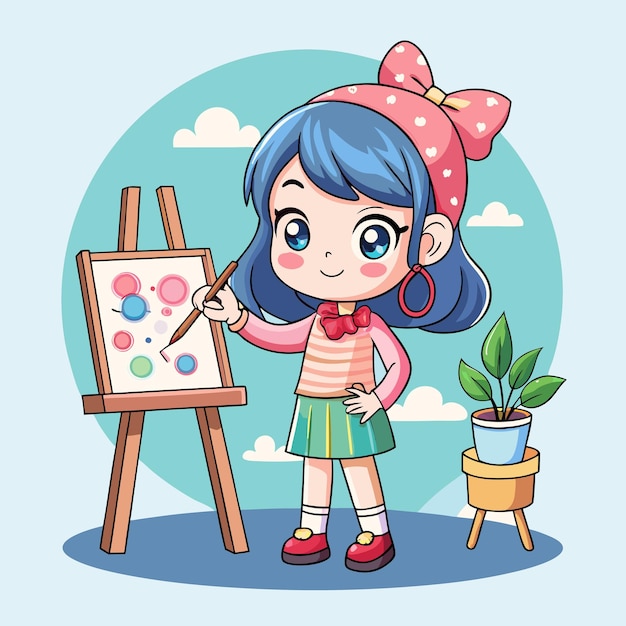 Vettore ragazza adorabile con natura morta disegno cartone animato illustrazione vettoriale