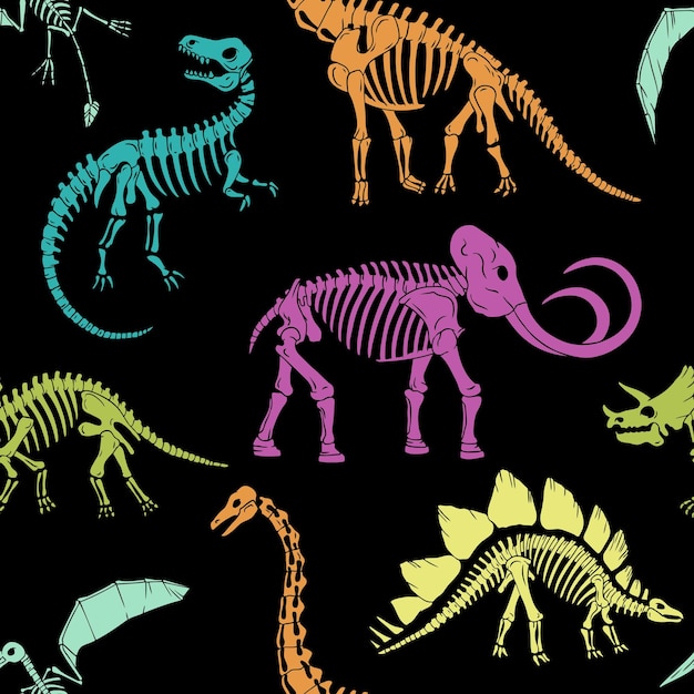 Reticolo senza giunte degli scheletri di dinosauro disegnato a mano.