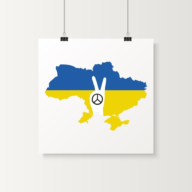 Salva l'Ucraina Segno di pace Gesto della mano con mappa ucraina e bandiera Simbolo di sostegno Ucraina Nessuna guerra Illustrazione vettoriale Slogan Appello per la pace in Ucraina Stop War Tshirt Plackard Print