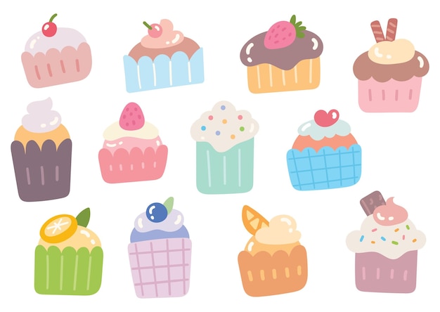 Set di Doodle estetica Cupcake