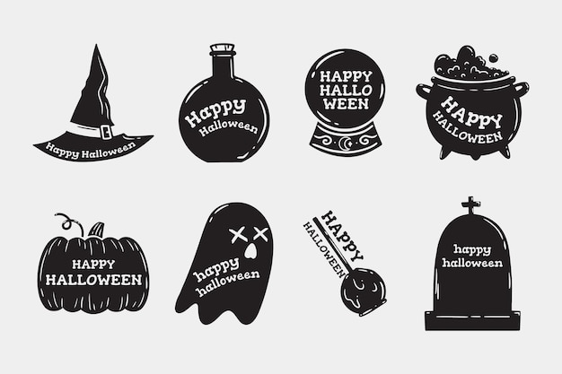 set di elementi di halloween monocromatici disegnati a mano