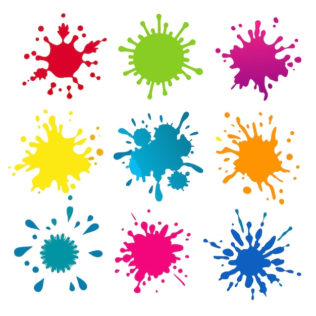 Set di macchie di inchiostro colorate Splash splatter forma astratta Illustrazione vettoriale 10