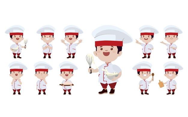 Vettore set di personaggi dello chef in diverse pose