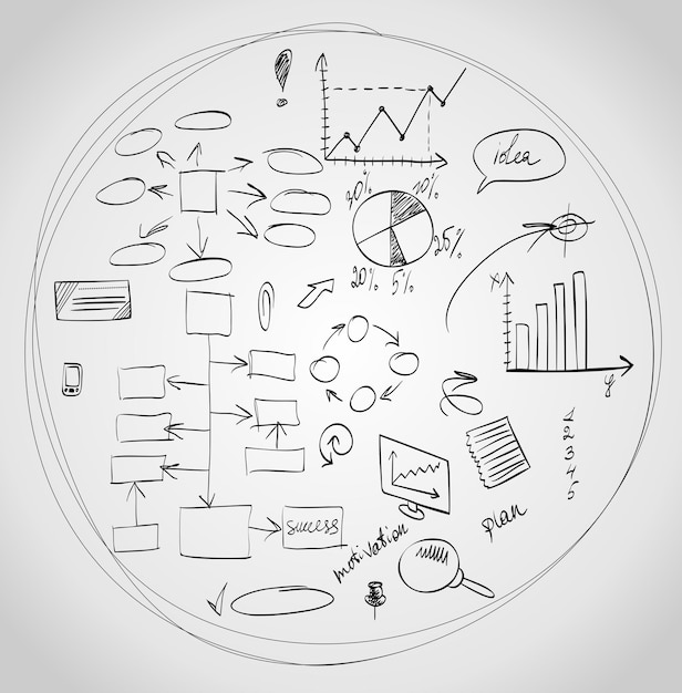 Set di schizzi e diagrammi di flusso aziendali