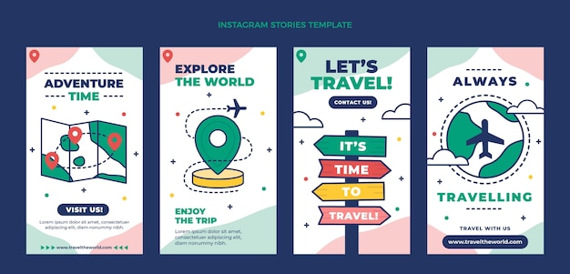 Set di storie instagram di viaggio piatto