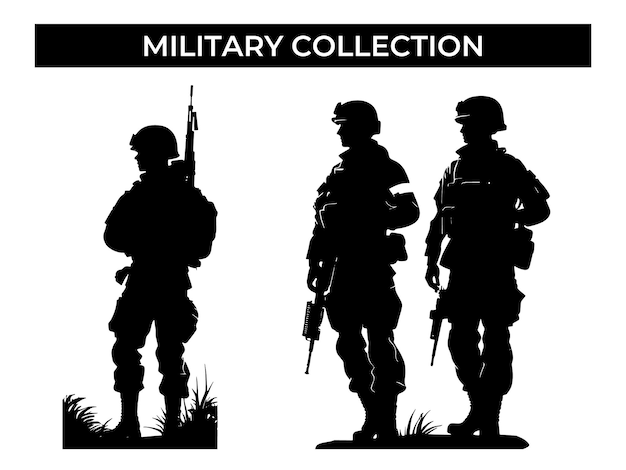 Silhouette di soldati con armi Una collezione di silhouette militari