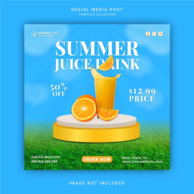 Summer Juice Drink Design Concept Banner per social media Modello di post di Instagram