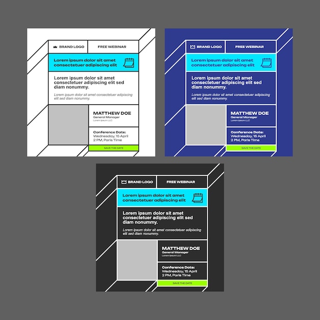 Vettore template di post per social media per conferenze webinar aziendali