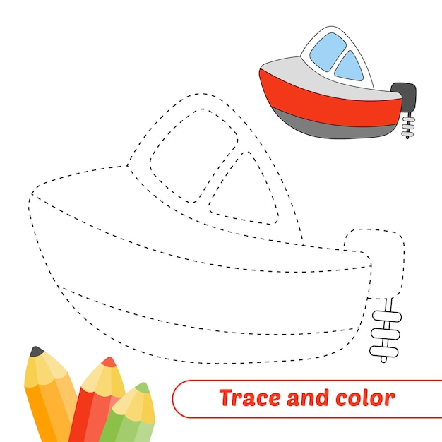 Traccia e colore per il vettore di motoscafo per bambini