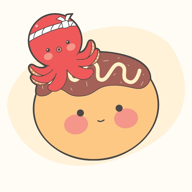 Vettore un simpatico polpo tiene il takoyaki nei suoi tentacoli kawaii illustrazione cibo asiatico cucina giapponese