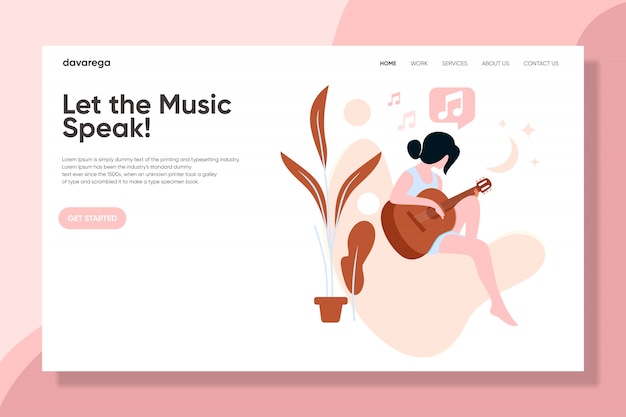 Una ragazza con la chitarra che gioca musica Design Landing Page