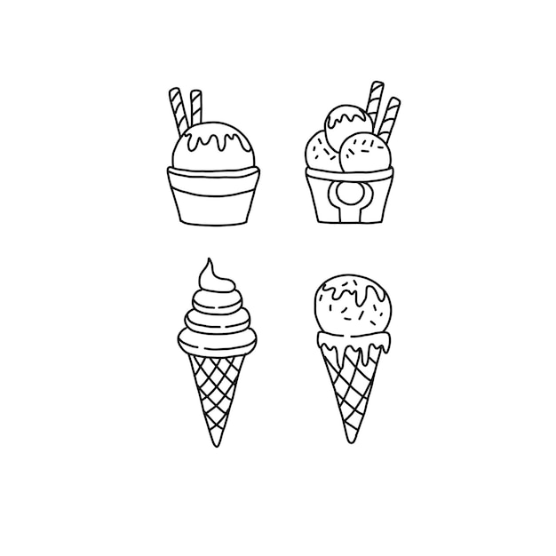 Vettore delle illustrazioni di arte di doodle del gelato