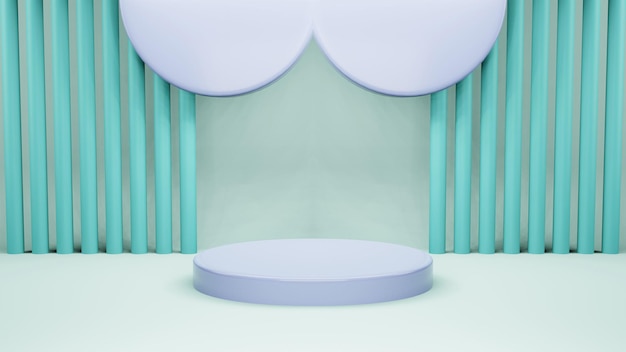 Gratis Foto d render illustratie mock-up podium voor productpresentatie pastelblauwe achtergrondboog met curtai