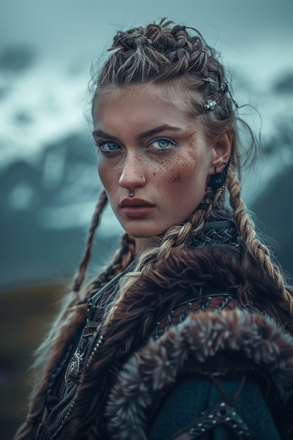 Gratis Foto portret van een vrouwelijke scandinavische viking