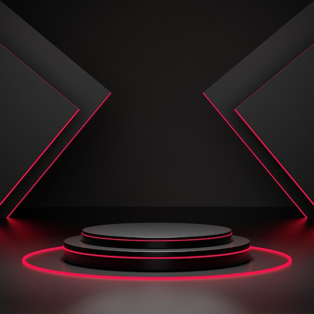 Gratis Foto rood licht rond podium en zwarte achtergrond voor mock-up