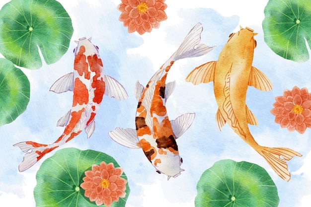 Gratis Vector aquarel koi vissen illustratie