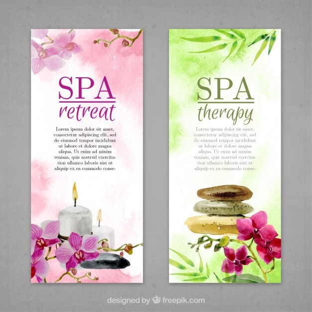 Gratis Vector bloemen van de waterverf en spa elementen banners