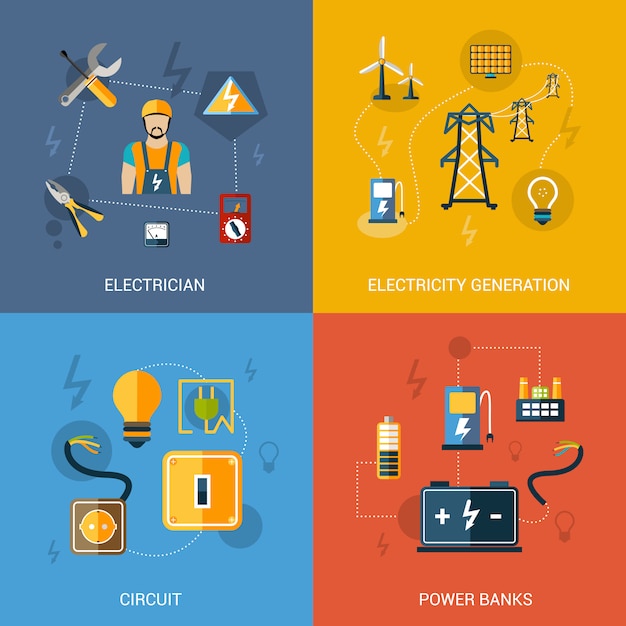 Gratis Vector elektriciteits vlakke set