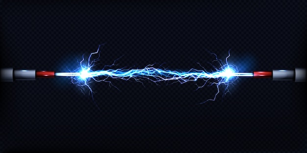 Gratis Vector elektrische ontlading door de lucht tussen twee stukken naakte draden