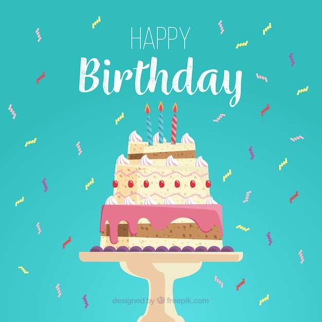 Gratis Vector gelukkige verjaardagskaart met heerlijke cake