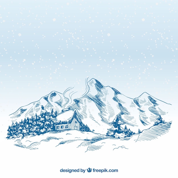 Gratis Vector hand getekend winterlandschap