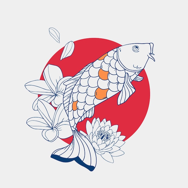 Gratis Vector hand getekende koi illustratie