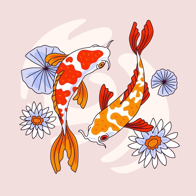 Gratis Vector hand getekende koi vissen illustratie