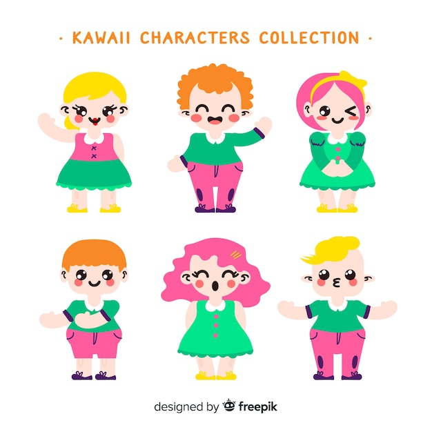 Gratis Vector hand getrokken kawaii lachende tekens collectie