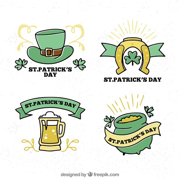 Hand getrokken st. patrick&#39;s day badge / label collectie