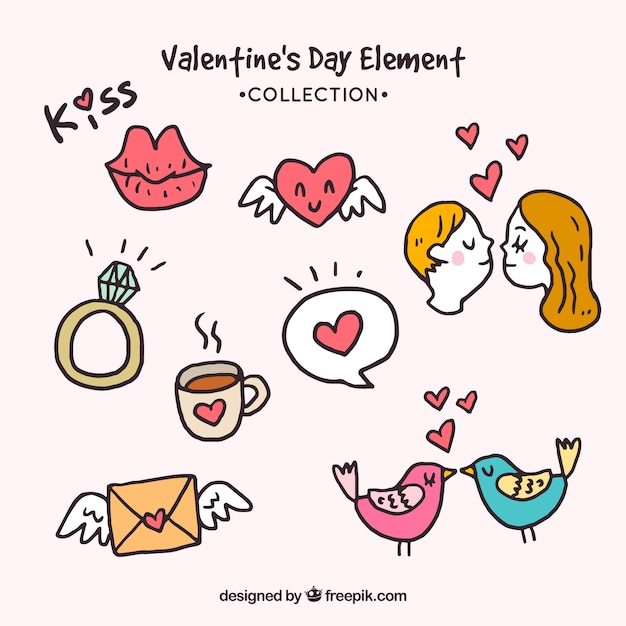 Gratis Vector hand getrokken valentijnsdag element collectie