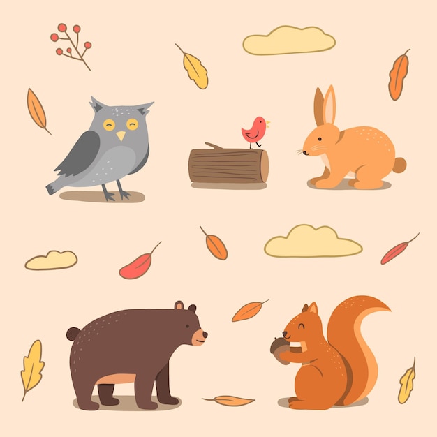 Gratis Vector herfst bos dieren collectie