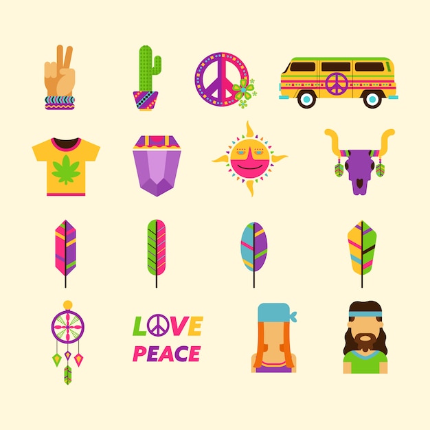 Gratis Vector hippie iconen collectie