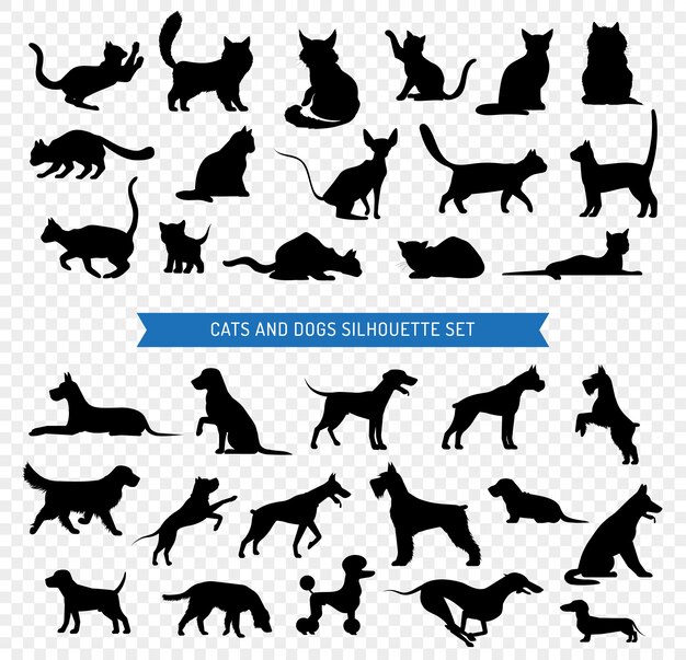 Honden en katten Black Silhouette Set