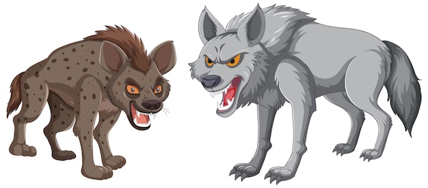 Gratis Vector illustratie van de confrontatie tussen hyena en wolf