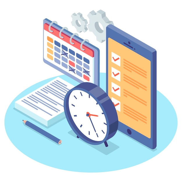 Gratis Vector isometrische time management concept geïllustreerd