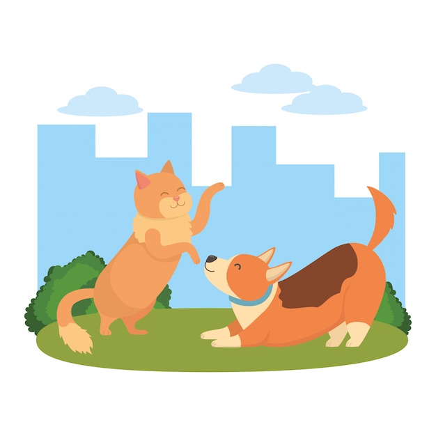 Gratis Vector kat en hond cartoon