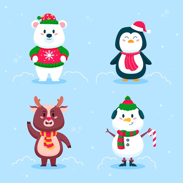 Gratis Vector kerst karakters collectie in plat design