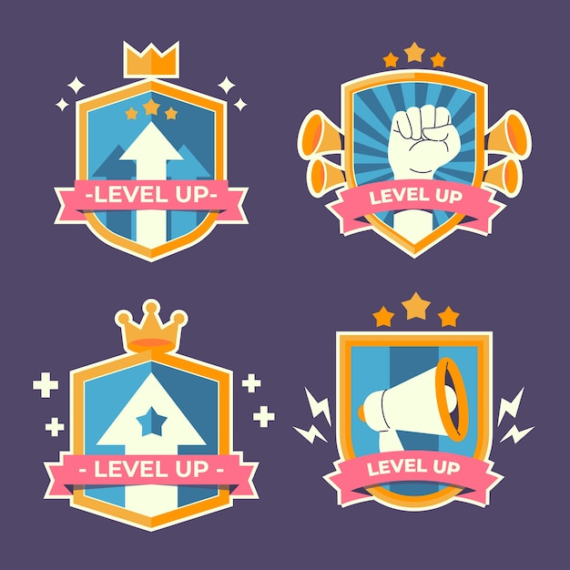 Gratis Vector level up labelverzameling