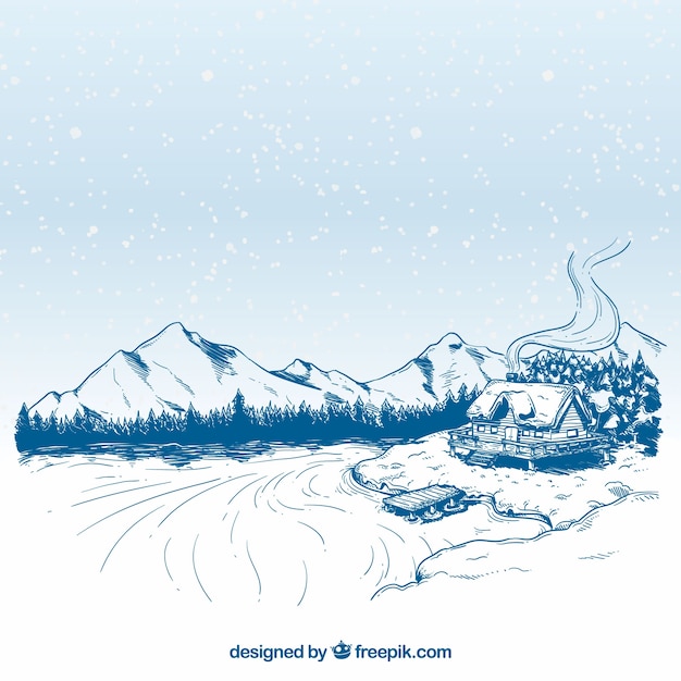 Gratis Vector mooi hand getekend winterlandschap