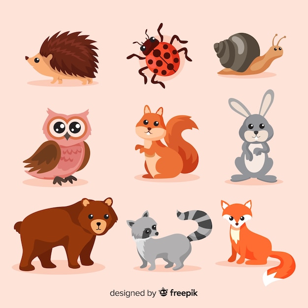 Gratis Vector platte herfst bos dieren collectie