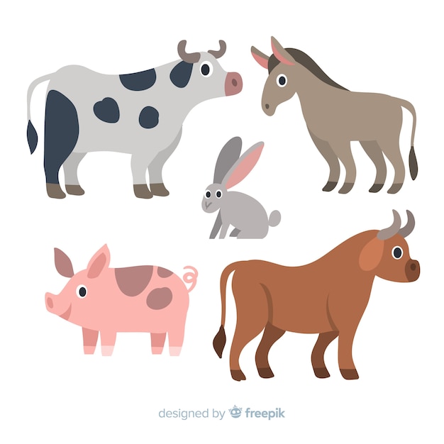 Gratis Vector platte ontwerp boerderij dieren collectie