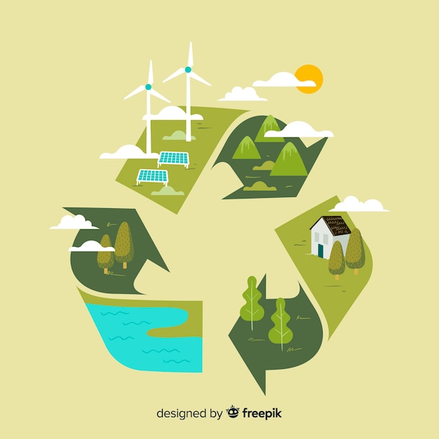 Gratis Vector platte ontwerp ecologie concept met natuurlijke elementen