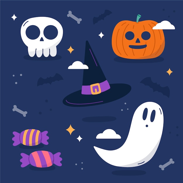 Gratis Vector platte ontwerp halloween elementen