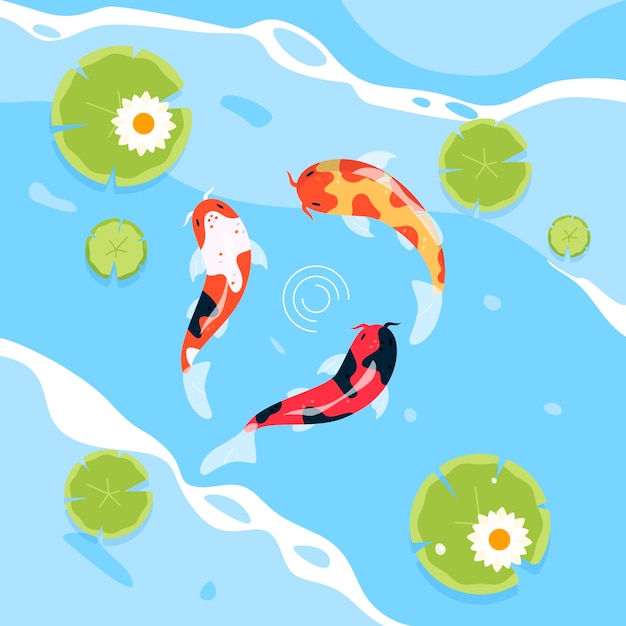 Gratis Vector platte ontwerp koi vissen illustratie