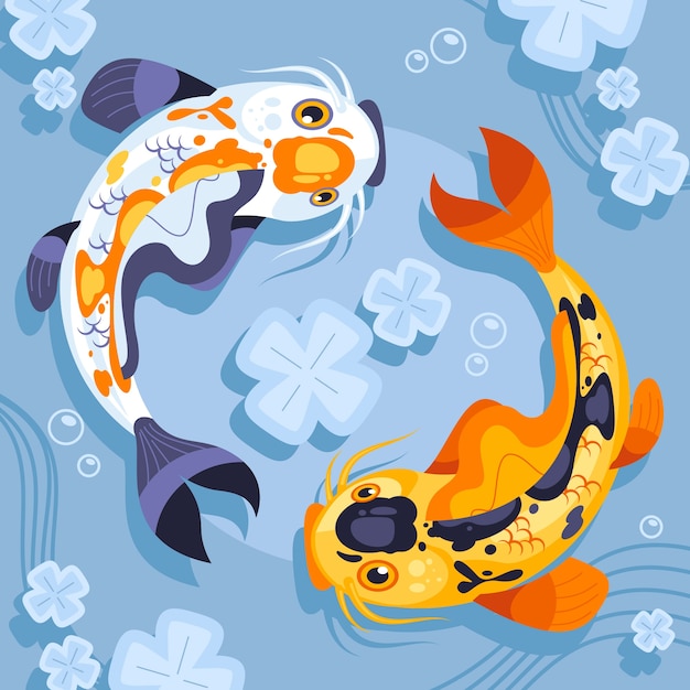 Gratis Vector platte ontwerp koi vissen illustratie