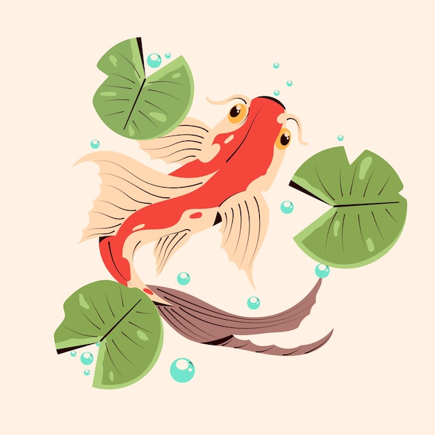 Gratis Vector platte ontwerp koi vissen illustratie