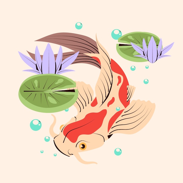 Gratis Vector platte ontwerp koi vissen illustratie