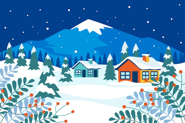 Gratis Vector platte ontwerp winterlandschap