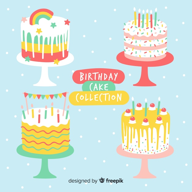 Gratis Vector platte verjaardagstaart collectie